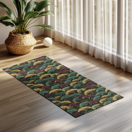Tapete De Yoga Padrão de Folha de Ginkgo Verde-azulado Borgonha