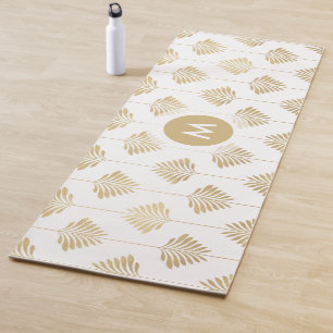 Tapete De Yoga Padrão de folhas estilizadas em estilo Art-Deco