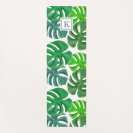 Tapete De Yoga Padrão de Folhas Tropicais Monogramadas