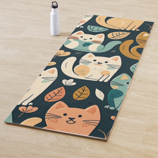 Tapete De Yoga Padrão de Gato Artístico Fofo (In Situ)