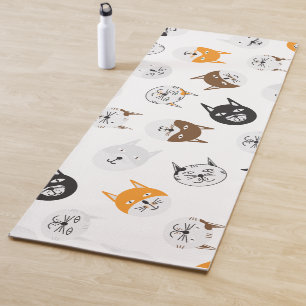 Tapete De Yoga Padrão de Gatos Cons - Laranja, Preto, Marrom e B
