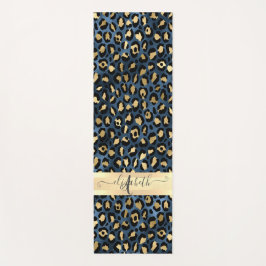 Tapete De Yoga Padrão de Leopardo Azul Dourado Monograma