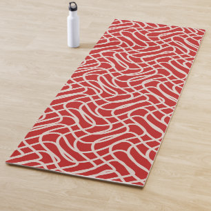 Tapete De Yoga Padrão De Linha De Abstrato De Vermelho E Creme