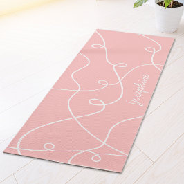 Tapete De Yoga Padrão de Loops Geométricos Branco sobre Rosa e No