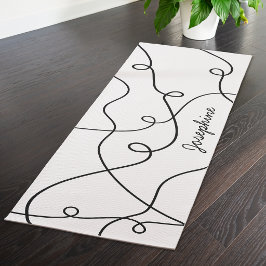 Tapete De Yoga Padrão de Loops Geométricos Preto no Branco e Nome