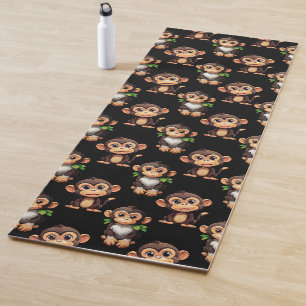 Tapete De Yoga Padrão de Macaco Preto Design