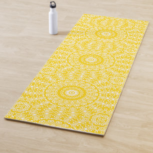 Tapete De Yoga Padrão de Mandala Amarelo Dourado