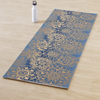 Tapete De Yoga Padrão de Mandala Azul e Dourado