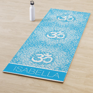 Tapete De Yoga Padrão de Mandala Branco Azul Om Bliss Personaliza