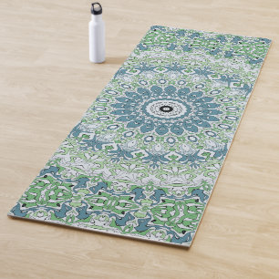 Tapete De Yoga Padrão de Mandala Costeira Azul e Verde Marinho