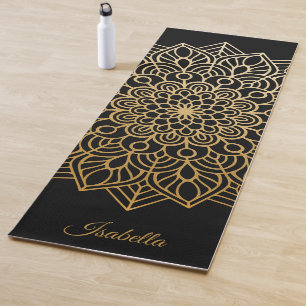 Tapete De Yoga Padrão de Mandala em Ouro Elegante Personalizado 