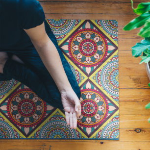 Tapete De Yoga Padrão de Mandala Étnica
