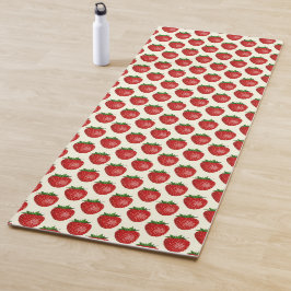 Tapete De Yoga Padrão de Morango, Morangos Vermelhos, Fruta, Folh