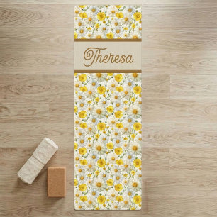 Tapete De Yoga Padrão de Nome Monograma com Flores Silvestres Ama