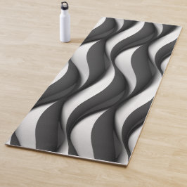 Tapete De Yoga Padrão de Onda Preto e Branco Tridimensional