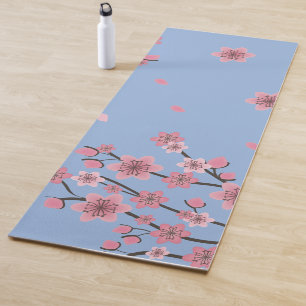 Tapete De Yoga Padrão de Pétalas Caindo de Flor de Cerejeira Botâ