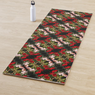 Tapete De Yoga Padrão De Rosas Vermelhas E Brancos Enrochados