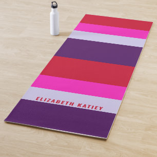 Tapete De Yoga Padrão de Stripes Vermelhas, Rosa e Púrpura