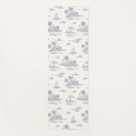 Tapete De Yoga Padrão de Toile Francês Tropical Costeiro Azul