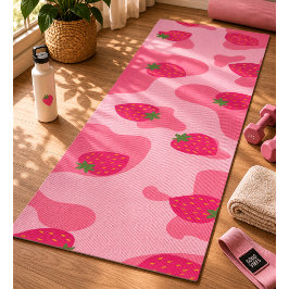 Tapete De Yoga padrão de vaca morango kawaii