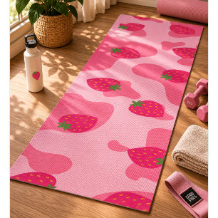 Tapete De Yoga padrão de vaca morango kawaii