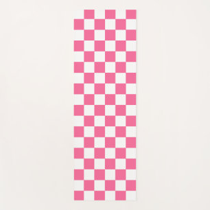 Tapete De Yoga Padrão de Verificação Branco Cor-de-Rosa