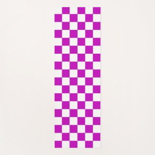 Tapete De Yoga Padrão de Verificação Branco Roxo