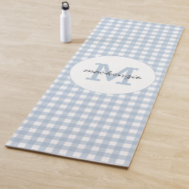 Tapete De Yoga Padrão de Xadrez de Gingham Azul Minimalista Perso