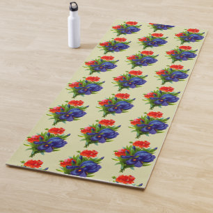Tapete De Yoga Padrão do Buquê Flor Iris Azul da Arte Vintage