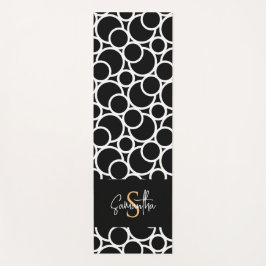 Tapete De Yoga Padrão do círculo preto e branco com monograma