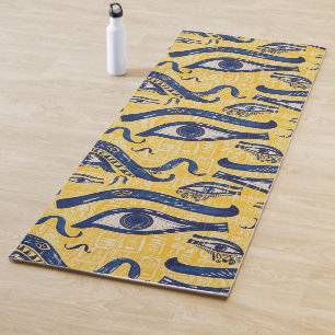 Tapete De Yoga Padrão Egípcio Amarelo e Azul - Olho de Horo