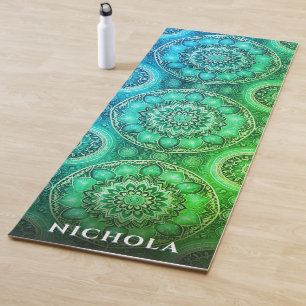 Tapete De Yoga Padrão Elegante Blue Mandala Personalizado