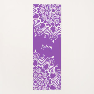 Tapete De Yoga Padrão Elegante Monograma de Mandala Branco e Rox