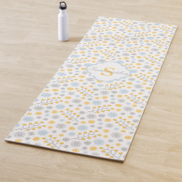 Tapete De Yoga Padrão Escandinavo da Cinza Amarela Monograma Azul