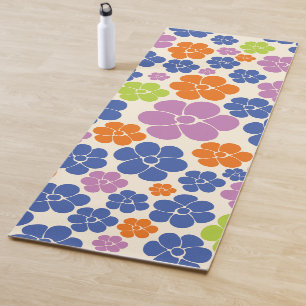 Tapete De Yoga Padrão Flor - Azul, Laranja, Roxo, Verde