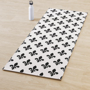 Tapete De Yoga Padrão Flor de Lis, Real Francês, Preto no Branco