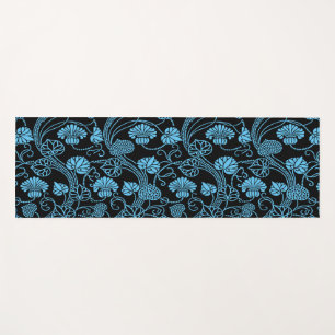 Tapete De Yoga Padrão Floral Anterior Preto em Azul