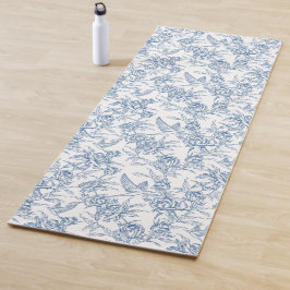 Tapete De Yoga Padrão Floral Azul Elegante Toile de Jouy Francês