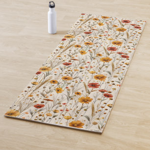 Tapete De Yoga Padrão Floral Boho Minimalista Fofo Laranja Marrom