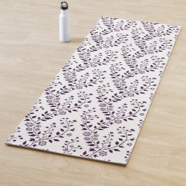 Tapete De Yoga Padrão Floral Boho Moderno Ameixa Branco