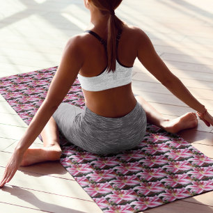 Tapete De Yoga Padrão Floral de Lily Oriental Rosa