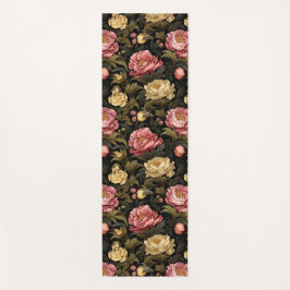 Tapete De Yoga Padrão Floral de Peônia Vintage Escuro