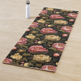 Tapete De Yoga Padrão Floral de Peônia Vintage Escuro