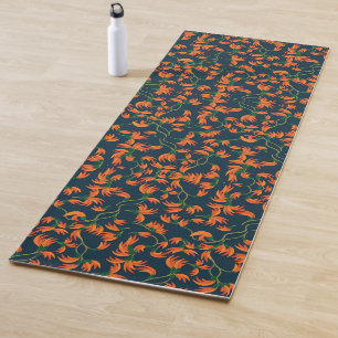 Tapete De Yoga Padrão Floral Laranja Fluido
