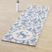 Padrão Floral Monograma Azul Toile Francês Nome