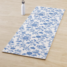 Padrão Floral Toile Vintage Azul Branco