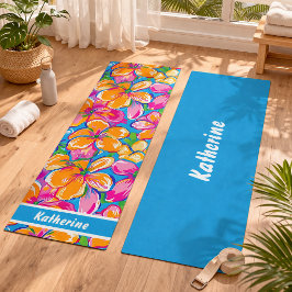 Tapete De Yoga Padrão Floral Tropical Colorido