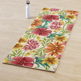 Tapete De Yoga Padrão floral vibrante com vermelho