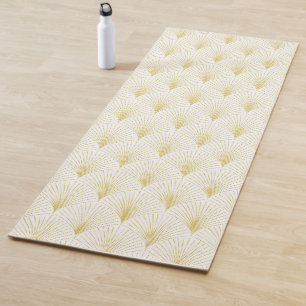 Tapete De Yoga Padrão Geométrico Art Deco Em Dourado E Branco