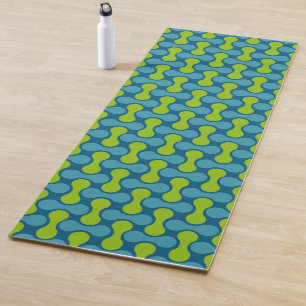 Tapete De Yoga Padrão geométrico do Abstrato retrô em azul e verd